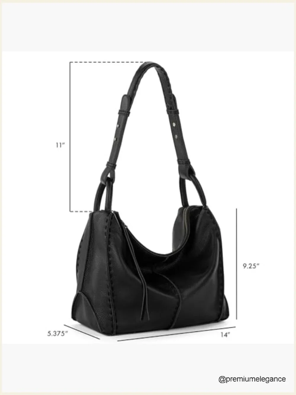 Large Leather Hobo Purse with Zipper Pocket, Everyday Handbag